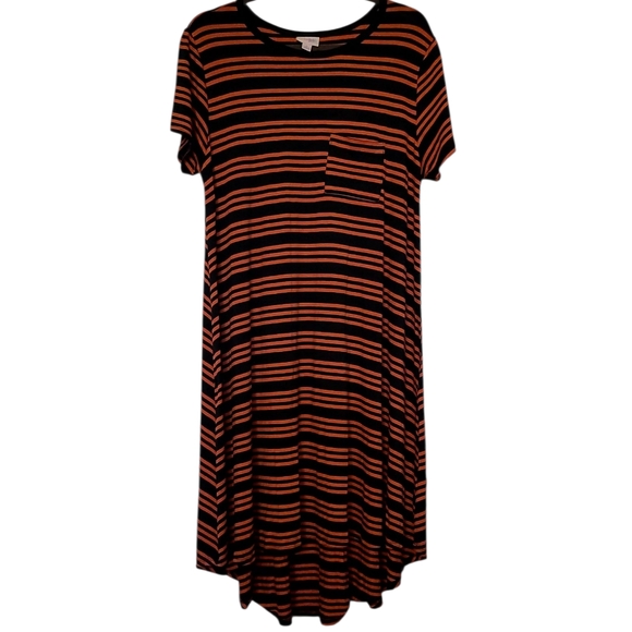 LuLaRoe Dresses & Skirts - LLR LuLaRoe Carly Striped Navy Blue & Orange Maxi Dress Sz L